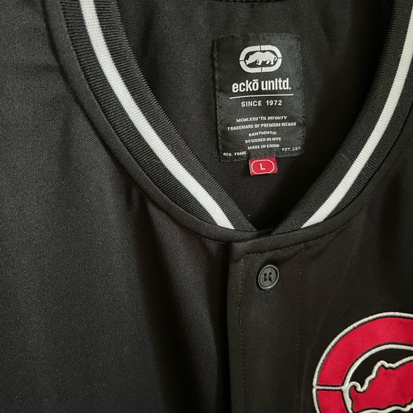Ecko Unltd Men's Large Black/Red Baseball Jersey At Bats Button Front Top - Picture 4 of 6